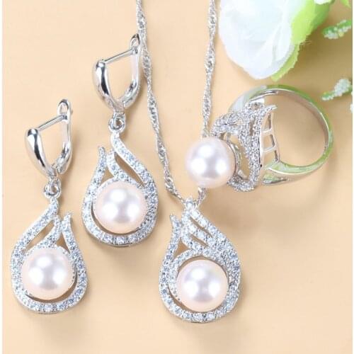 Jewelry Sets Lovely Princess Pink Natural Freshwater Pearls Wedding Costume Dangle Earrings Ring Necklace Women Sets