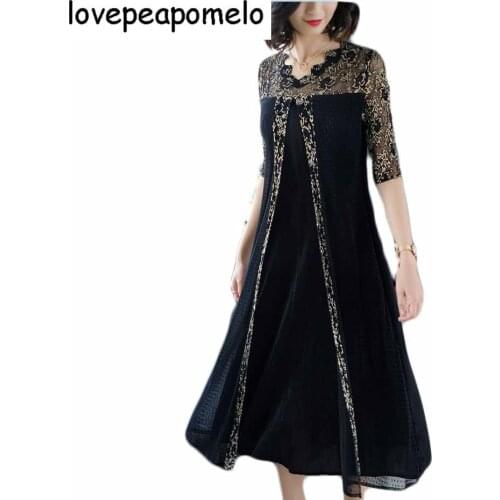 2018 Summer New Europe and the United States Large Size Women Loose Dress Slim Long Embroidery Lace Women Dress D205