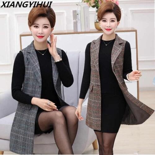 Plus Size 5XL Elegant Fashion Moms Vest Long Red Womens Sleeveless Jacket Cotton Womens Vest Feminine Coat Long Waistcoat