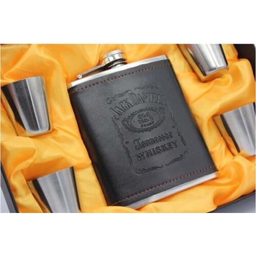 1SET Luxury Stainless Steel Leather Hip Flask Set Whiskey Flask Drink Mug with Box PU Leather Flagon With 4 Cups JZ 1120