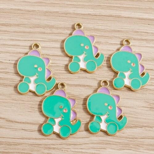 10pcs 18*25mm Charms Cartoon Enamel Dinosaur Charms Pendants for DIY Jewelry Making Necklaces Earrings Bracelets Handmade Crafts