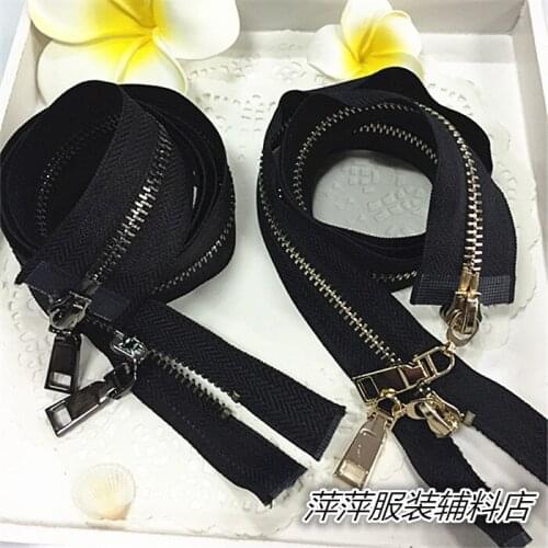 5# black gold copper metal zipper 80cm 100cm 120cm 2pcs double sliders zipper head DIY sewing bags jacket clothes accessories