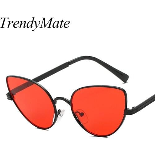 2018 Vintage Women Fashion Cat Eye Sunglasses Alloy Frame Red Sun Glasses for Women Metal Temple Ladies Eyewear 100% UV 5168T