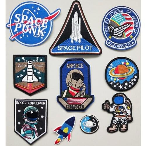 2021 Patches For Clothing Hat Embroidery Iron On Punk DIY Applique Clothes Stickers Patch Astronaut Rocket Star Plane