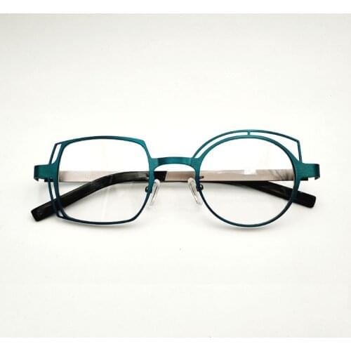 Retro blue asymmetric round and square frames female and male myopia optical prescription glasses, stainless steel frame, asymme