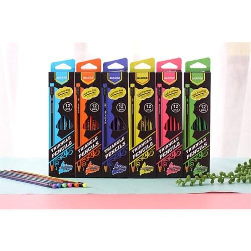 C14 pupil HB pencil triangular pencil case with six angle rod packed rod with rubber head student supplies