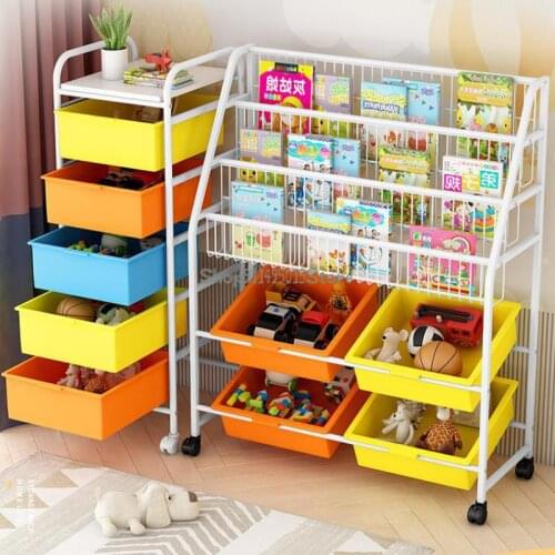 Childrens Bookshelf Integrated Picture Book Rack Wrought Iron Baby Toy Storage Rack Floor Storage Cabinet Toddler Rack