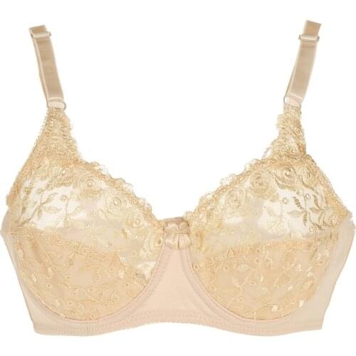 Women Unlined Lace Sheer Full Coverage Ultra Thin Bra Plus Size Gather Push Up Bra Big Size 38 40 42 44 46 48 CD Deep U Bralette