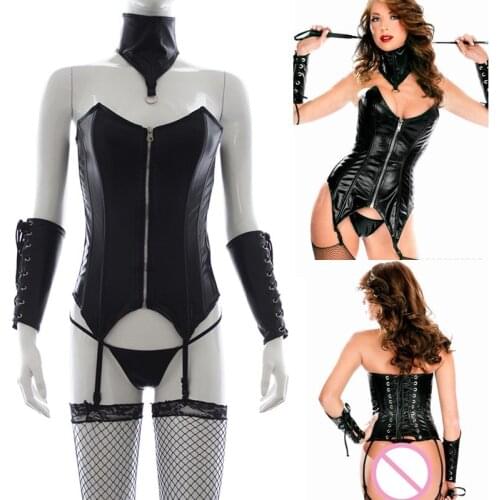 Erotic Lingerie Faux Leather Bodysuit for Women Fetish Babydoll Body Bondage Nightwear Sleepwear Underwear Exotic Appeal for Sex