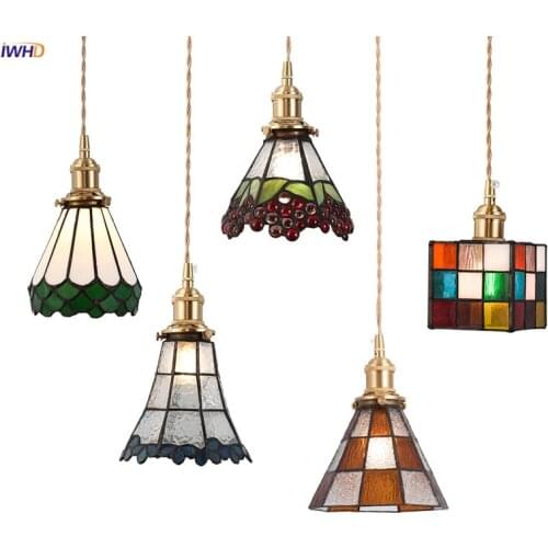 IWHD Nordic Modern Copper LED Pendant Lamp Beside Cafe Bedroom Restaurant Japanese Style Glass Hanging Light Luminaria Lamparas