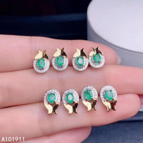 KJJEAXCMY fine jewelry 925 sterling silver inlaid Natural Emerald popular cute Womens earrings support detection fashion