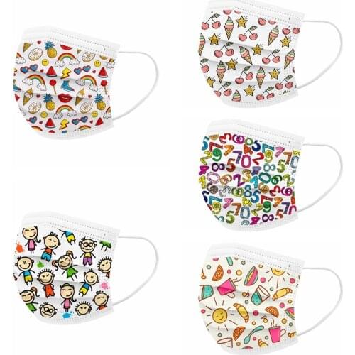 Cosplay Halloween 50pcs Disposable Mask Lovely Print Childrens Printed Fashion For Face 3ply Breathable Mouth Cubrebocas