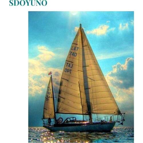 SDOYUNO Oil Paint By Numbers Scenery DIY 60x75cm Painting By Numbers On Canvas Seascape Draw Number Frameless Hand Painting