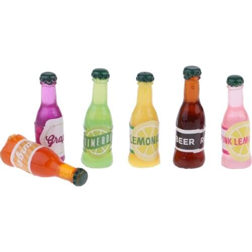 6pcs Dollhouse Miniature 1:12 Toy Kitchen Food Soft Drink Bottles Set Accessories