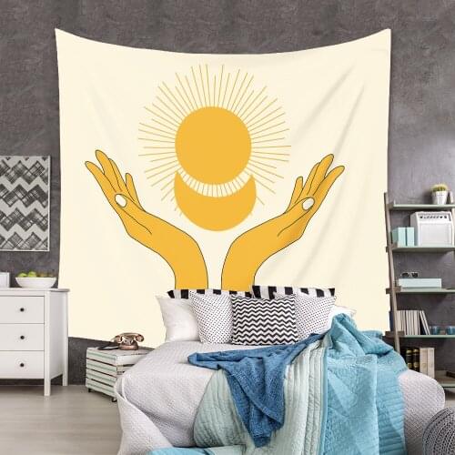 Minimalist Sun Moon Hold Hands Art Tapestry Wall Hanging Abstrat Tapestry Blanket Artist Living Room Decoration for bedroom