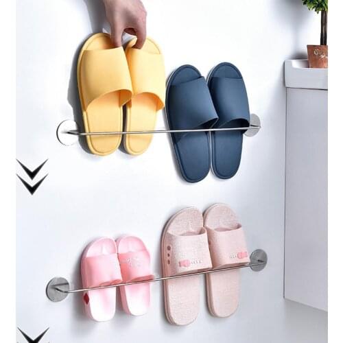 Bathroom Slippers Rack Wall Mounted Shoe Organizer Rack Folding Slippers Holder Shoes Hanger Self Adhesive Towel Racks Shelf