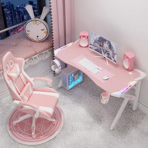 2021 NEW Pink gaming desk chair set girls gamer live combination office desk computer desk PC table fashion lovely RGB desk