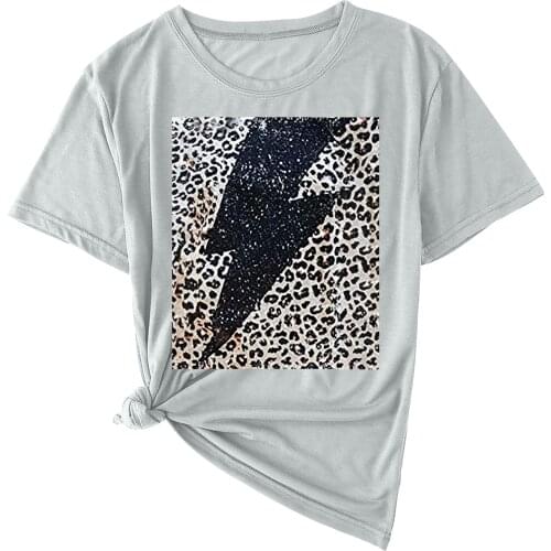 2021 Newest Popular femme Tshirt Fashion Casual Women Short Sleeve lightning Leopard Print O-Neck Tops Ladies Summer Tee Shirt