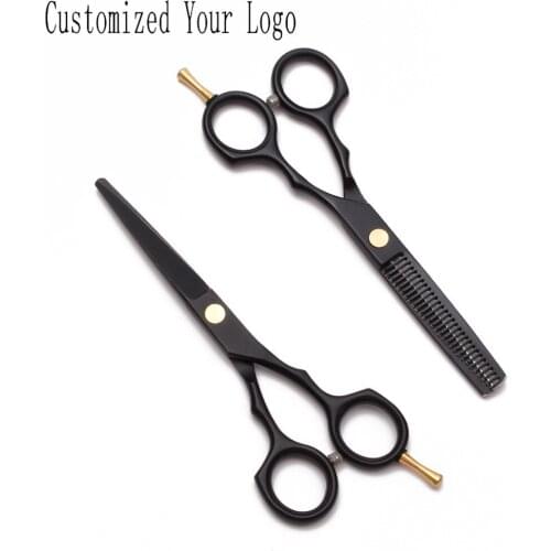 5.5" 16cm C1104 Customized Logo 440C Black Scissors For Hairdresser Cutting Scissors Thinning Shears Professional Hair Scissors