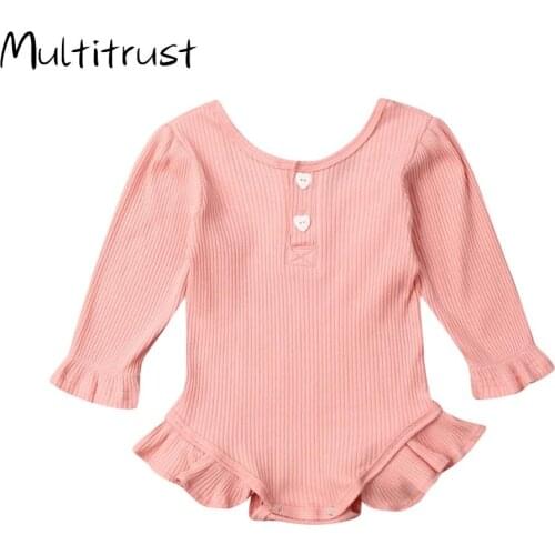 Baby Bodysuit 2019 Newborn Baby Girl Clothes Knitted Ruffle Long Sleeve Bodysuit Overall Outfit Set Size 0-24M