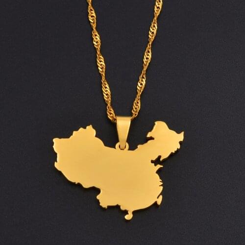 Anniyo Map of China Pendant Necklaces Gold Color & Stainless Steel Jewelry Gifts China Maps #068621