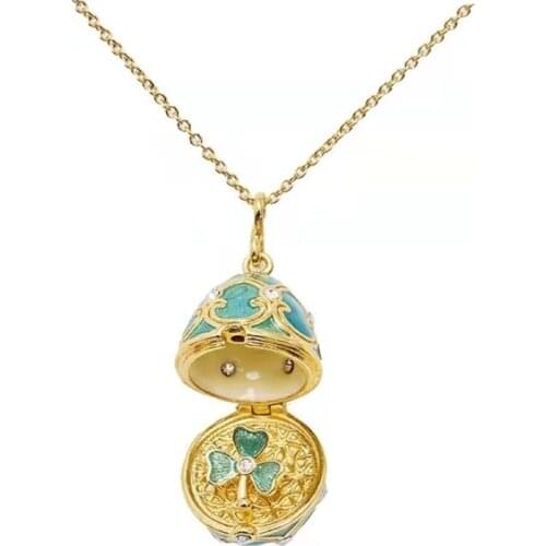 Hot Selling Enamel Drop Can Open Flowers Easter And Christmas Gifts With Egg Pendant Necklace