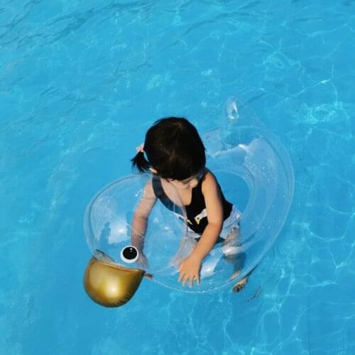Rooxin Inflatable Pool Float Rubber Ring for Kids Children Transparent Duck Seat Baby Swimming Ring Swimming Circle Party Toys