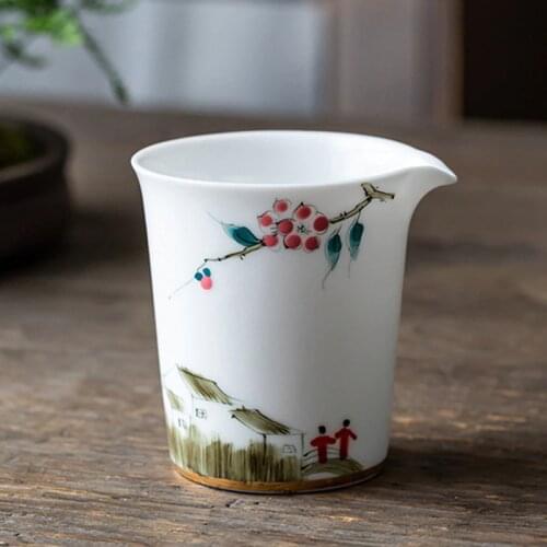 Hand-Painted Pitcher Fair Cup Single Cup Tea Seiko Tea Ware Ceramic Kung Fu Tea Set Accessories Public Cup Brew Tea Chahai
