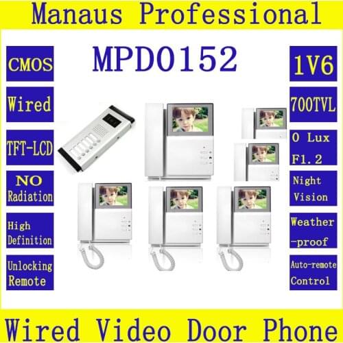 One to Six Video Door Phone Access Control System,4.3 inch Color TFT LCD Wired Monitor Apartment Video Intercom Doorbells D152b