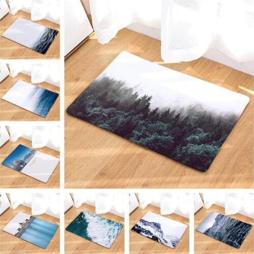 Nordic Entrance Doormat Kitchen Mat Bedroom Hallway Floor Rug Seawater Mountain Pattern Flannel Carpet Non-slip Mat