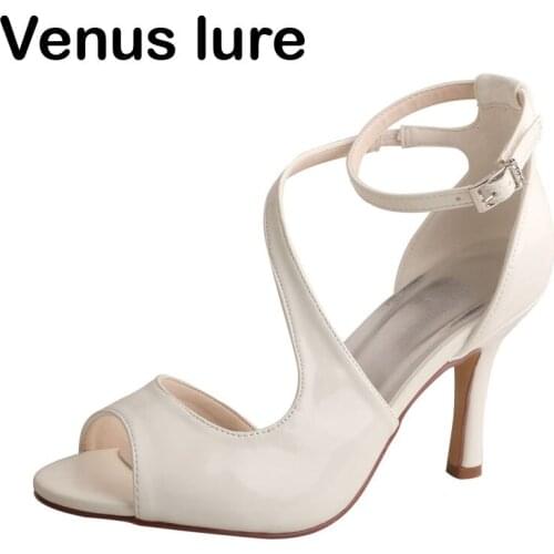Top Selling High Heel PU Wedding White Sandal for Bride Shoes with Straps Peep Toe