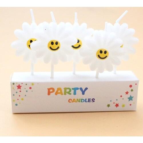 Sunflower Smokeless Birthday Cake Decoration Candle For Romantic Wedding Party Yellow Smiley Sunflower Decorative Candl Supplie