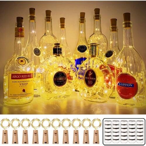 10 Pack 2M 20 LED Wine Bottle Lights Battery Operated Fairy Mini String Lights for Liquor Bottles Crafts Party Wedding Christmas