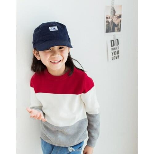 2019 Girls Sweaters Solid Patchwork Color Boys Sweaters Autumn Knitted Baby Girls Striped Sweater Kids Clothing Girls Pullover