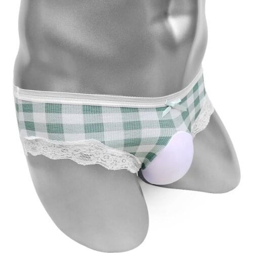 Plaid Sissy Penis Pouch Panties Sexy Men Brief Lingerie Lace Underpants Cotton Softy Funny Cute Adult Erotic Costume Bikini