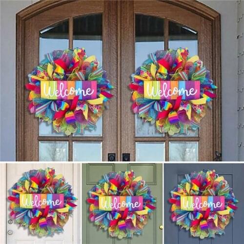 40x40cm Rainbow Wreath LGBT Pride Wreath Front Door Decoration Summer Door Hanger Holiday Party Door Wall Decoration Wreath