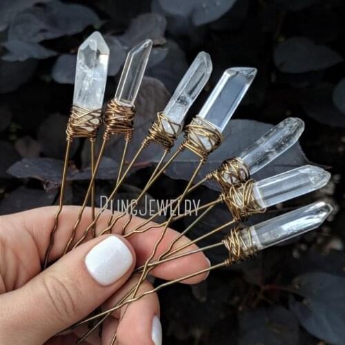 Mermaid Crystal Hair Pins Clear Quartz Raw Stone Hair Pin Bridal Hair Accessories Mermaid Gift HJ28780
