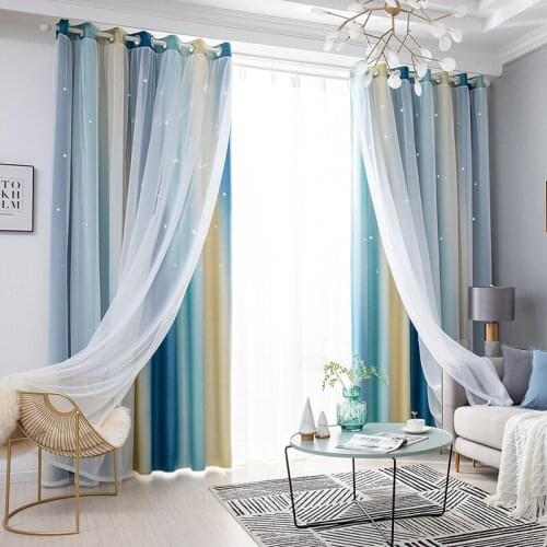 Blackout Curtains Creative Gradient Hollow Star double-layer Full Blackout Bedroom Living Room Curtains Home Decoration 2020