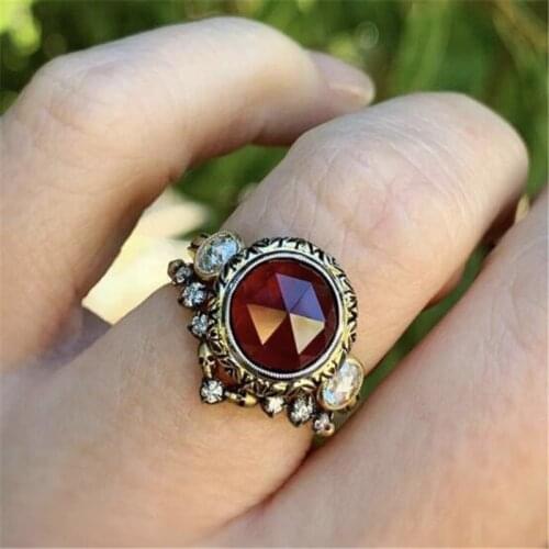 Retro Red Crystal Womens Ring Wedding Party Finger Jewelry Accessories Exquisite Ladies Gifts