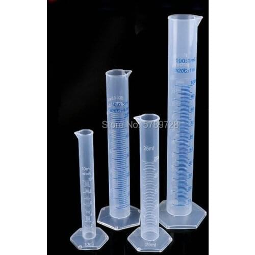 1set (10ml, 25ml, 50ml, 100ml) lab plastic Graduated Plastic Measuring Cylinder With White and Blue Double Scale Line