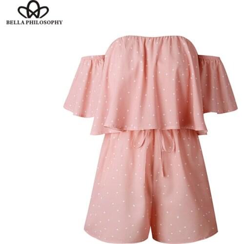 HStar 2020 summer dot print women jumpsuit slash off-shoulder ladies rompers casual female bodysuits