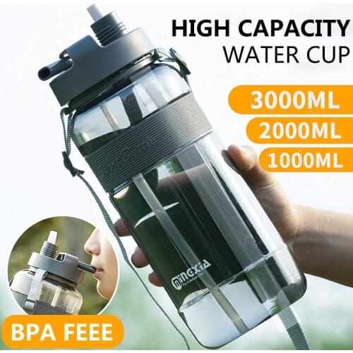2021 New 1L 2L 3L Sport Water Drinking Bottles with Straw BPA Free Plastic Water Bottle Outdoor Large Drinking Bottle Cups