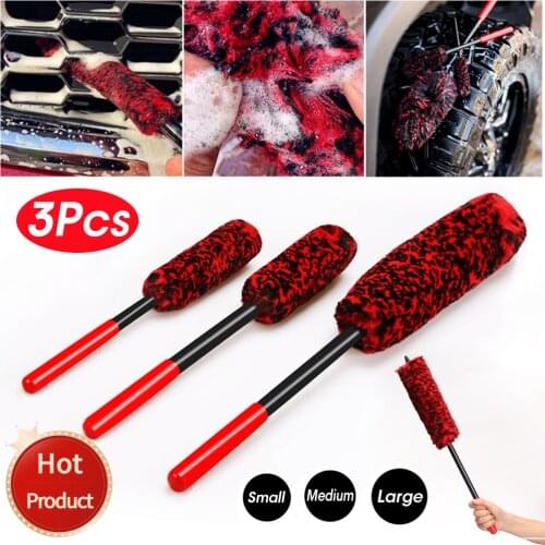 3pc Car Wheel Rim Cleaning Brush Set Cleaning Kit for Bike Truck and Car Wheel Hubs and Tires for Car Detailing