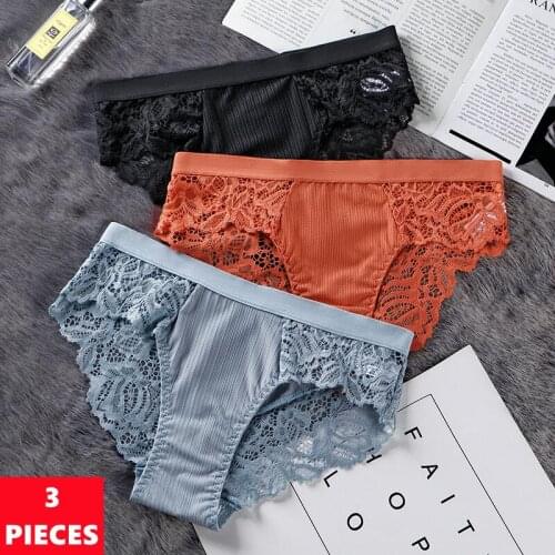 3Pcs/Set Womens Underwear Sexy Lace Cotton Breathable Panties Hollow Out Female Underpants Temptation Ladies Briefs Lingerie