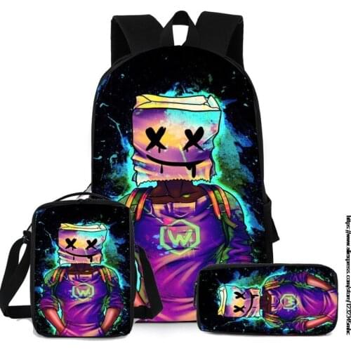 3PCS Backpack Pencil Case Shoulder DJ Marshmello School Bag High Quality Student Backpacks Teenager Travel Bag Birthday Gifts