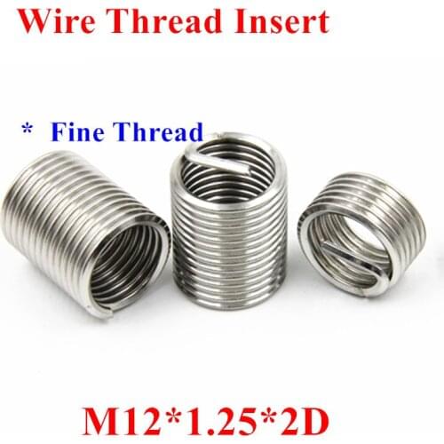 50pcs M12*1.25*2D Wire Thread Insert 304 Stainless steel Screw Bushing, M12 Wire Screw Sleeve Fine Thread Repair Insert