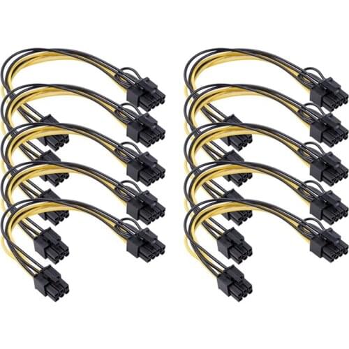 6 Pin to 2 x 8 Pin (6+2) PCIe Adapter Power Cable PCI Express Y - Splitter Extension Cable 9 Inches (10 Pack)