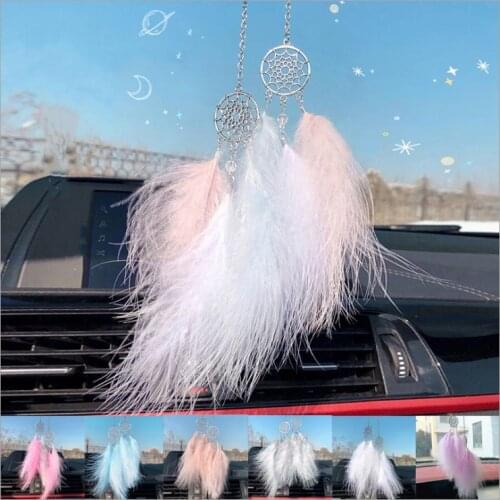 Car Mini Dream Catcher Accessory Interior For Girls Feather Mirror Hanging Pendant In Auto Ethnic Home Decor Lucky Car Ornament