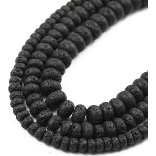 UPGFNK Natural Black Volcanic Lava Stone Flat Round Loose Spacer beads For Jewelry Making 4 6 8 10 12mm DIY bracelets wholesale