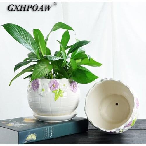 GXHPOAW Nordic Industrial Style Colorful Ceramic Flowerpot Succulent Planter Green Plants Cabbage Flower Pots With Hole Tray